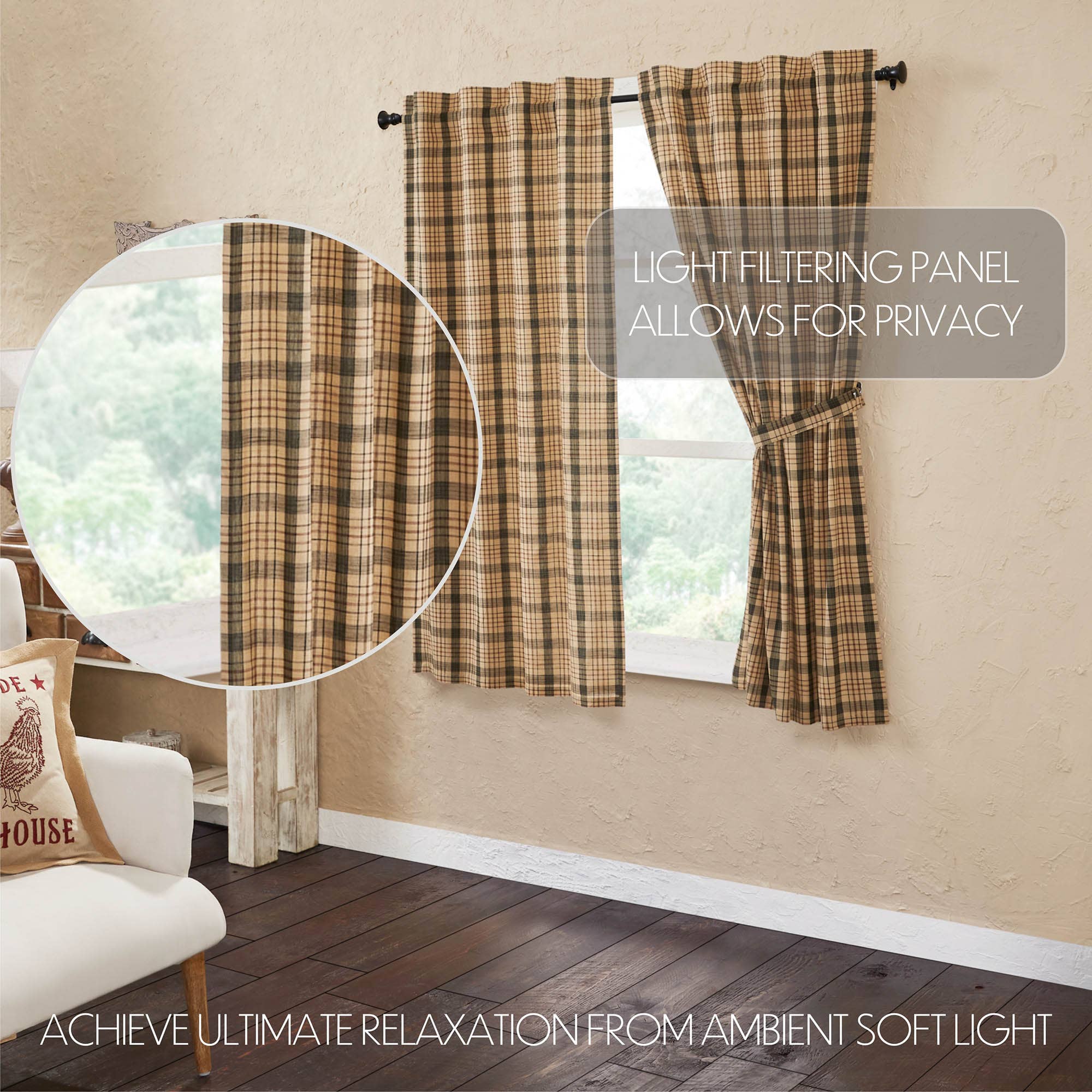 VHC Brands - Vente Rideaux - Cider Mill Plaid Lot de 2 panneaux courts 63x363