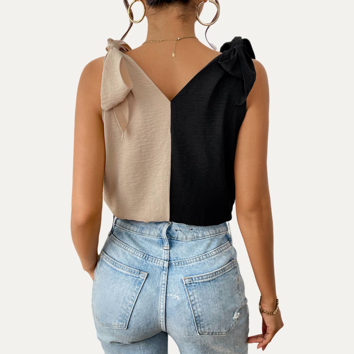 Multi Trendy Black and Apricot Color Black Tie-Strap Bodysuit for wholesale on Faire6