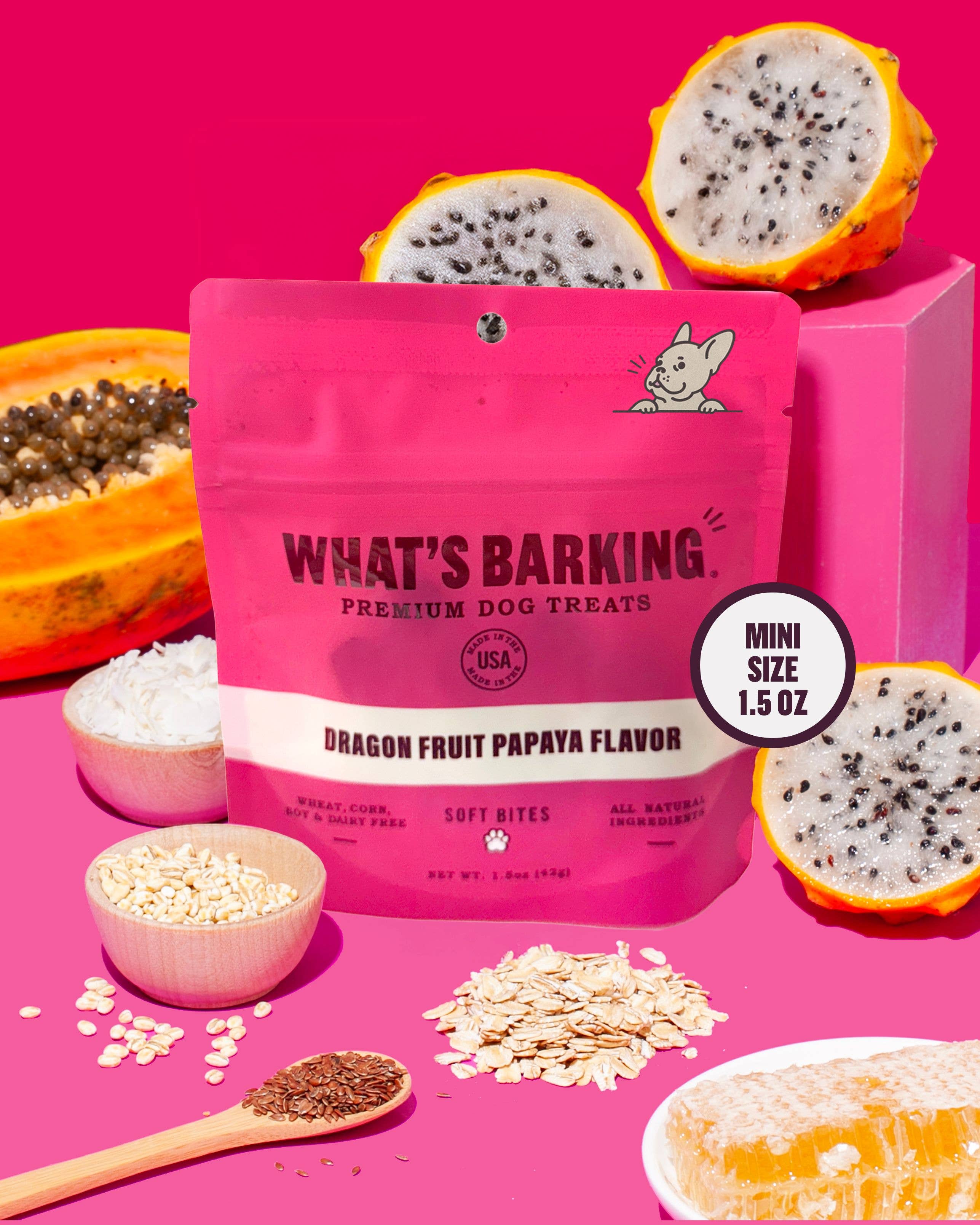 What's Barking - Wholesale Pet Treats - Dog - Dragon Fruit Papaya Dog Treats, 1.5oz Case