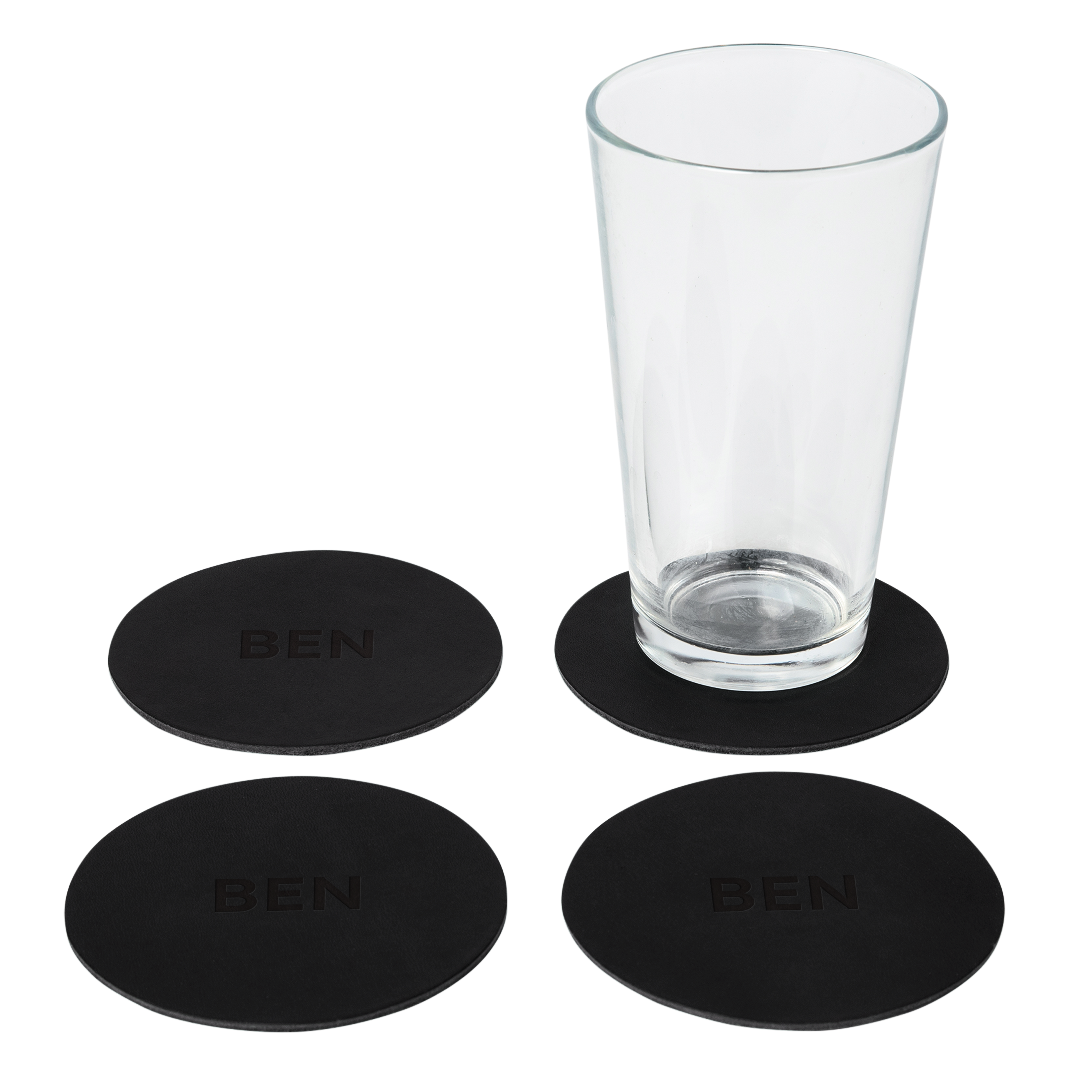 Northwind - Vente Sous-verre - Ensemble de 4 sous-verres ronds en cuir pleine fleur fabriqués aux USA1