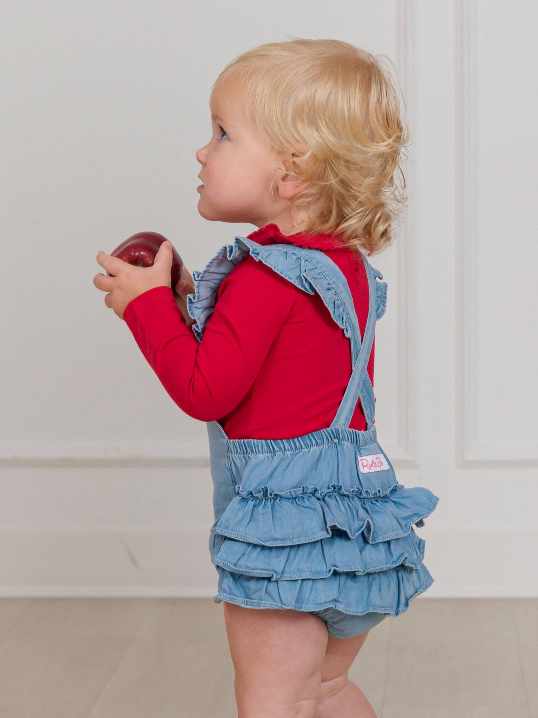 Rood Baby meisjes rood gerimpeld Peter Pan kraag lange mouwen gebreid rompertje voor groothandel op Faire3