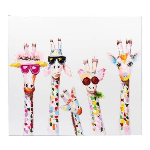 Family of 5 Giraffes | Hand Painted | 70 x 60cm Framed for wholesale by Fun Animal Art