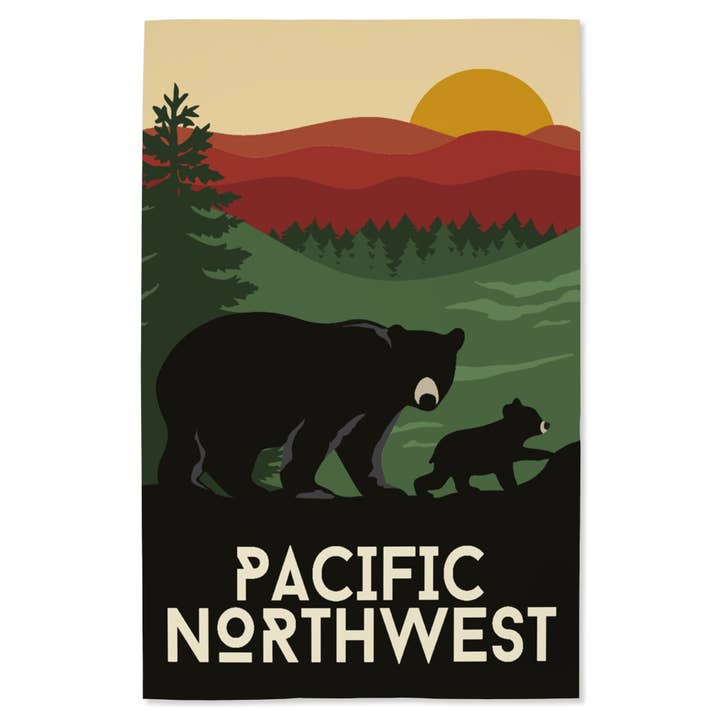 Stampa Giclée Pacifico Nord-occidentale, Orso e Cucciolo, Autunno per la vendita all'ingrosso da parte di Lantern Press