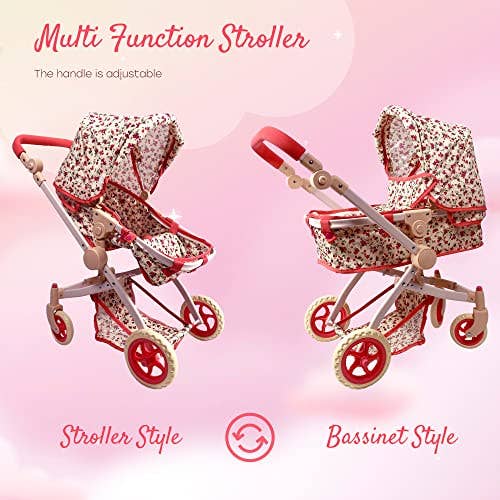 The New York Doll Collection - Wholesale Doll Stroller - Kids - Convertible Combo Baby Doll Floral Stroller4