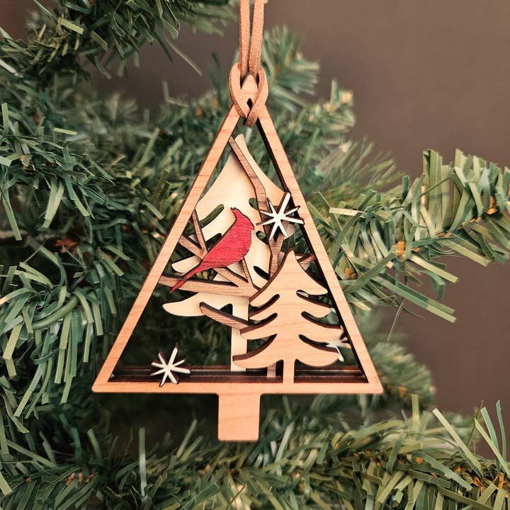 Cardinal Wood Tree Ornament - Memorial -Bird Lover Gift for wholesale by Rising Joy Creations-Nature Inspired Wood Art