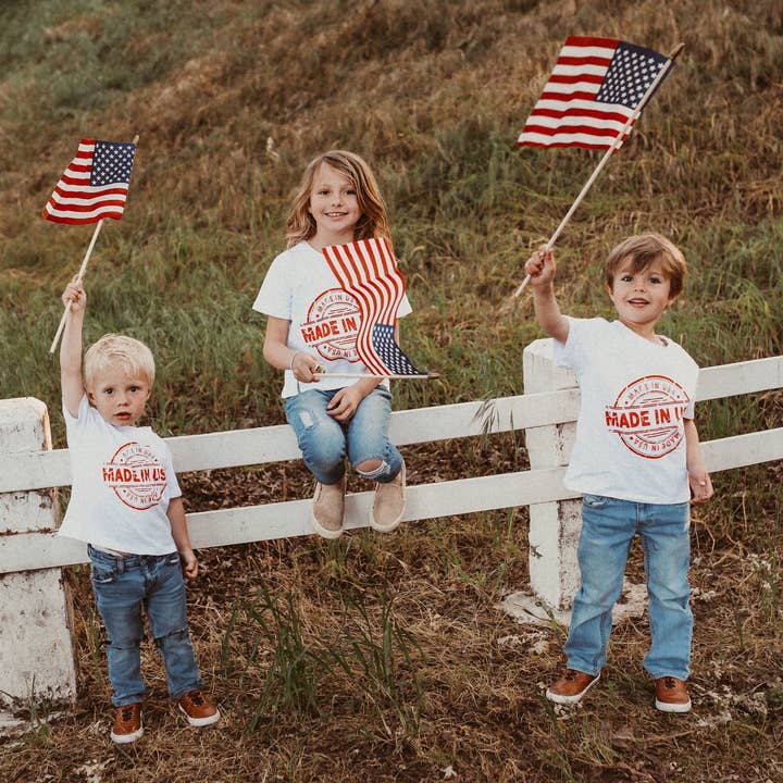 Made in USA Kid T-shirt, Adorable Patriotic Tee for the American Kid, 4th of July, Holiday T-shirt for wholesale by to: little arrows