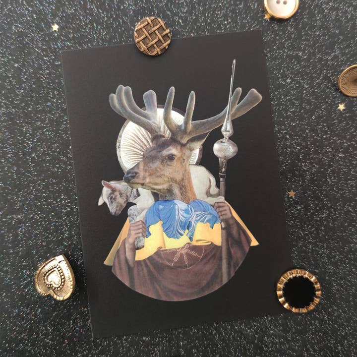 Vinterkort ”Deer” Rådjur med lamm (svart) för wholesale av Blond & Bleek