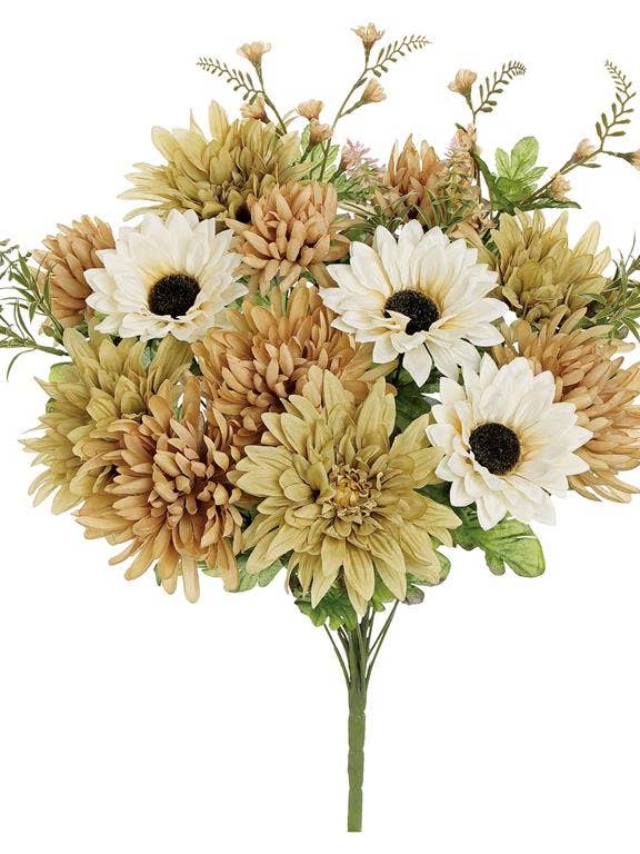 Mix Mum Sunflower Bush X18 21" Autumn/cream for wholesale by Select Artificials, Inc.