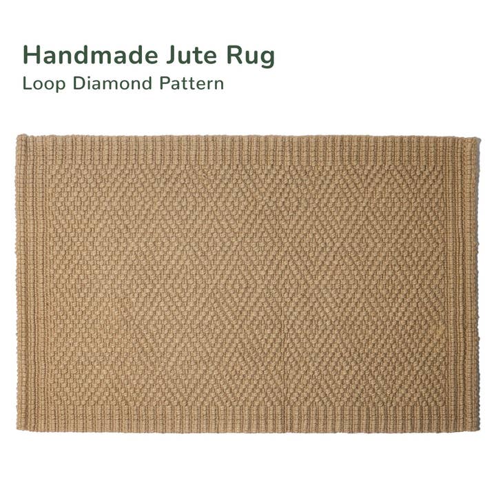 Sustainable Jute Rug, Diamond Loop pattern, Natural, 2'x4' for wholesale by India Wholesale Co