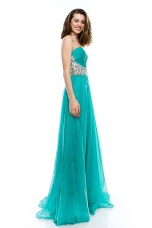 Chicas - Wholesale Gown - Women's - Long Ruched Chiffon Dress With Jewel Rhinestones C55031
