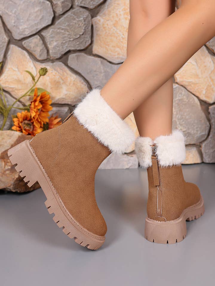 Beyond Apparel - Wholesale Boots - Women's - Faux Fur Trim Suede Platform Boots