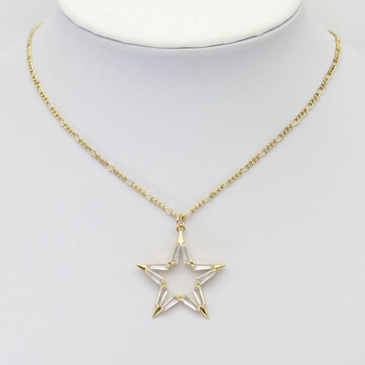 BestBeads&Beyond – Engroshandel Vedhæng/charm – Klar Baguette CZ Guld Fem Punkt Stjerne Charme, Sku #Y8211