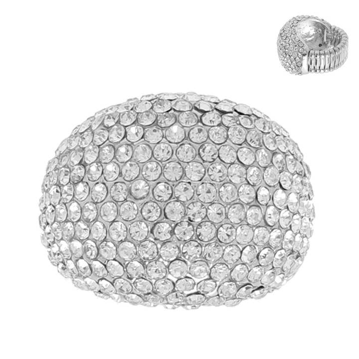 SP Sophia Collection - Wholesale Cocktail/Statement Ring - Crystal Rhinestone Pave Dome Stretch Ring1