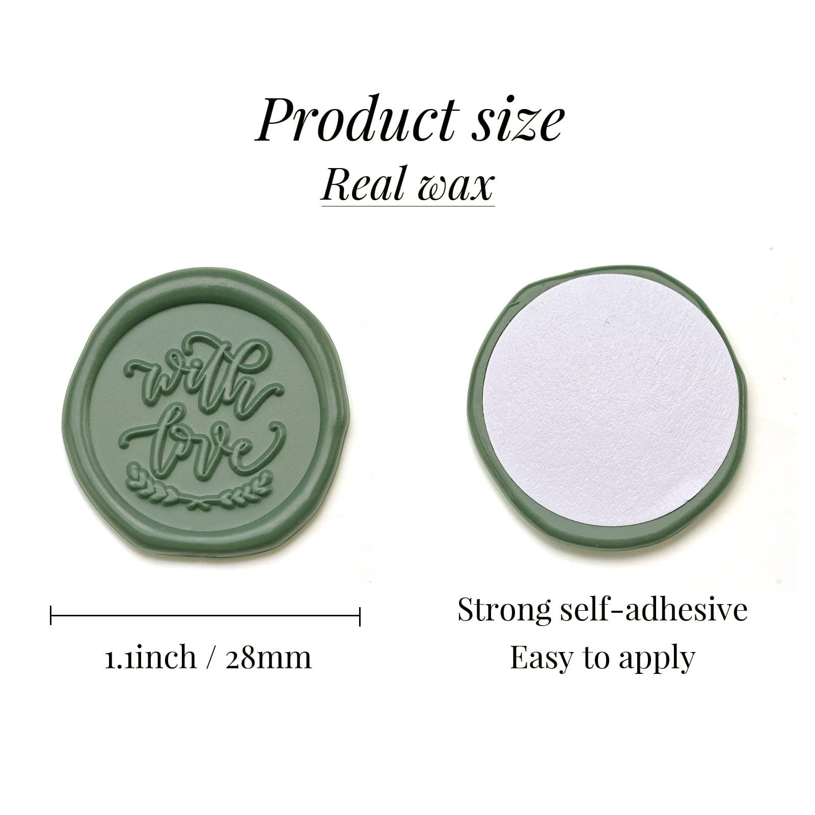Posh Paper - Vente Cires à cacheter - 100 autocollants de sceau de cire - Sceaux de mariage vert olive, avec amour3