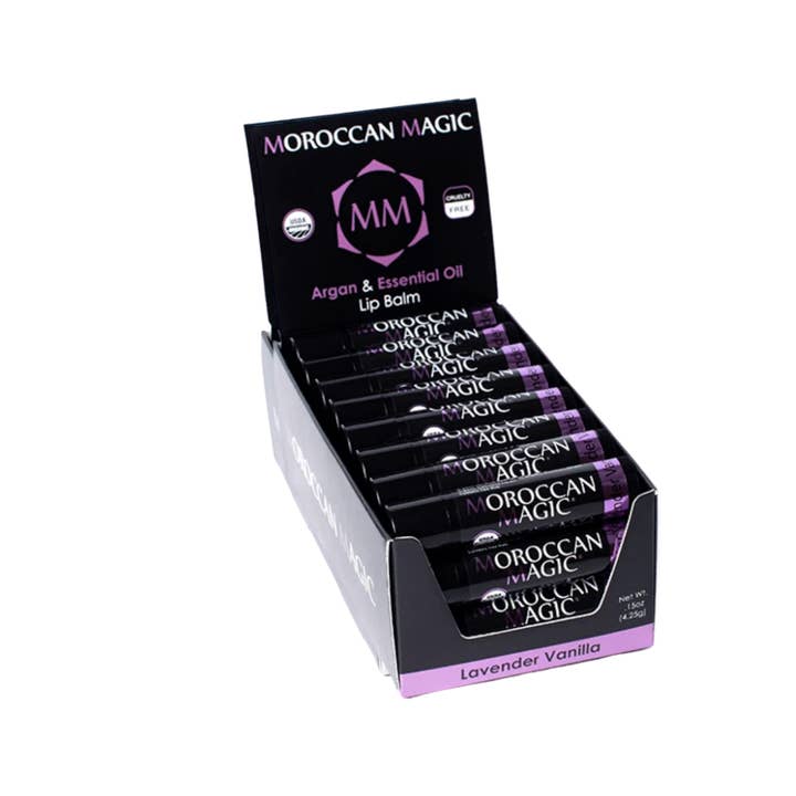 24 Pack- Organic Lavender Vanilla Lip Balm for wholesale by Moroccan Magic