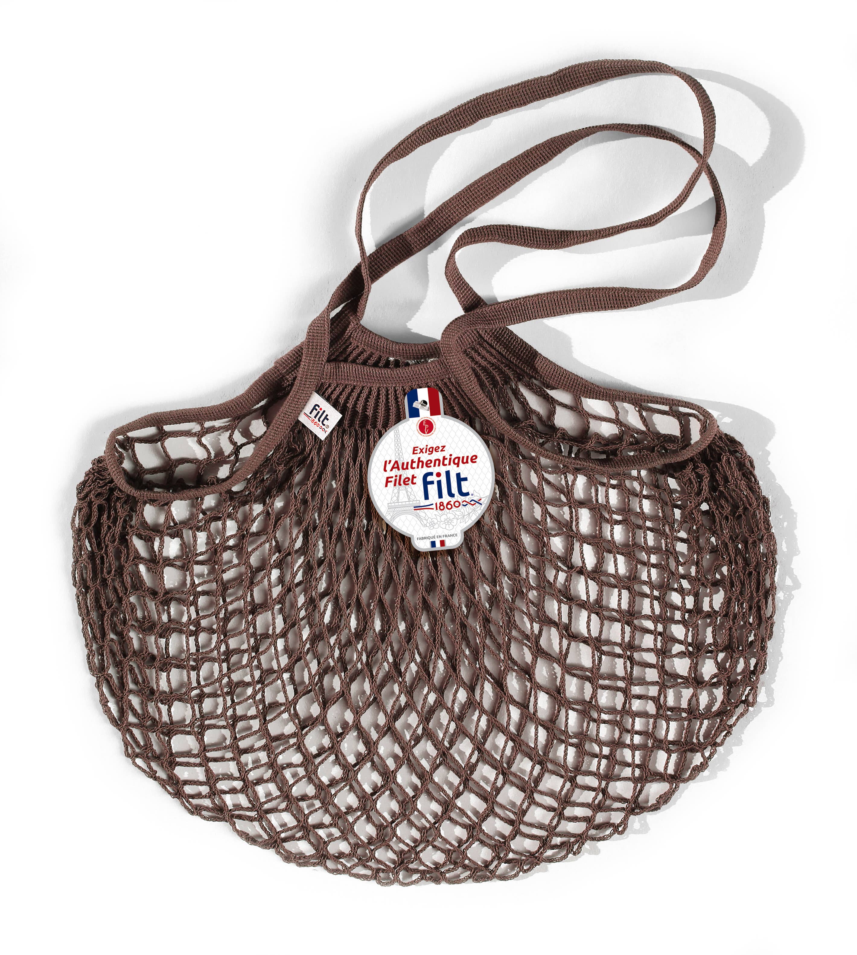 Filt1860 - Wholesale Grocery/Shopping Bag - Shopping net bag Marron sepia long handles0
