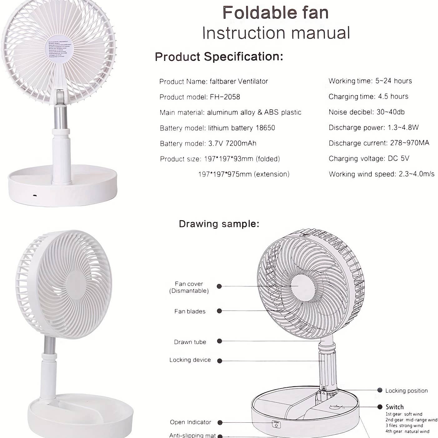 Shop Celino - Wholesale Electric Fan - Adjustable Height Rechargeable Fan with 4 Speed Settings9