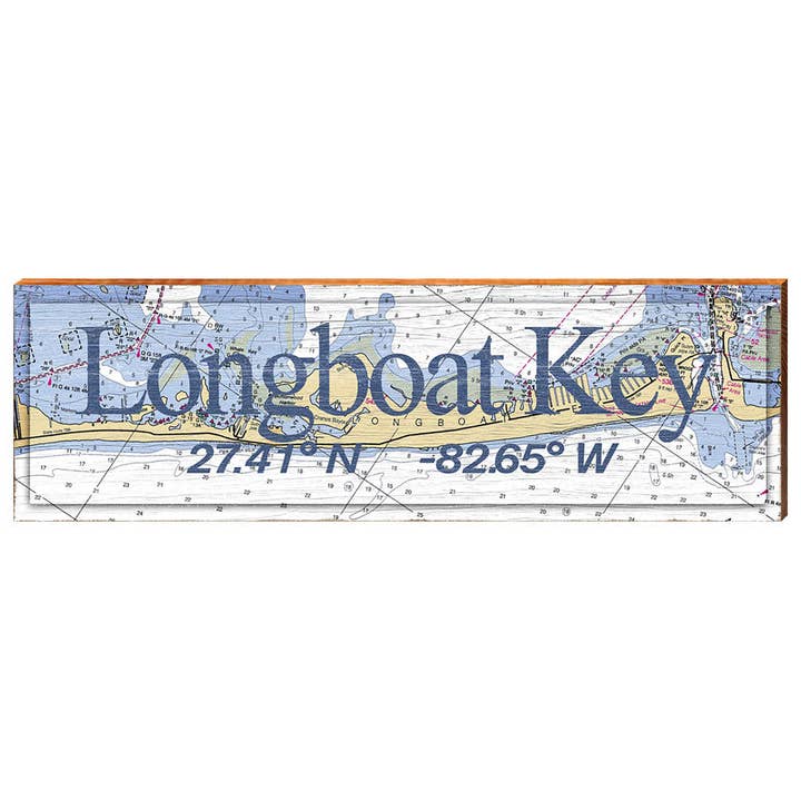 Longboat Key, Florida Latitude Longitude Map Wooden Sign | Wall Art Print on Real Wood for wholesale by Mill Wood Art