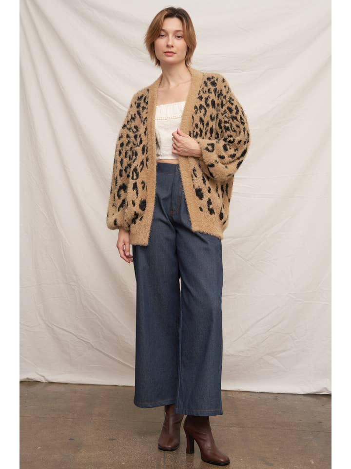 BROWN BLACK Soft Leopard Sweater Cardigan for wholesale on Faire4