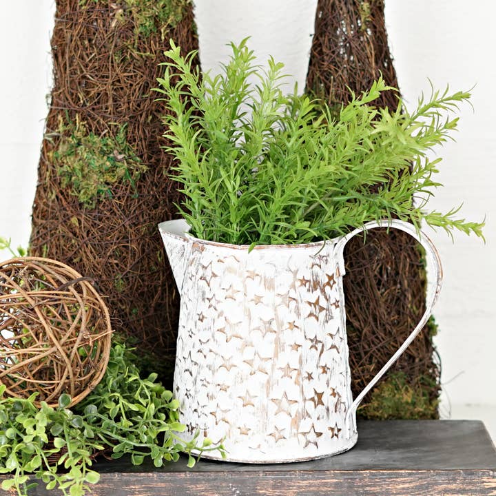 Metal Container-Pitcher-Vintage white with Golden Star for wholesale by Two Ten Original LLC
