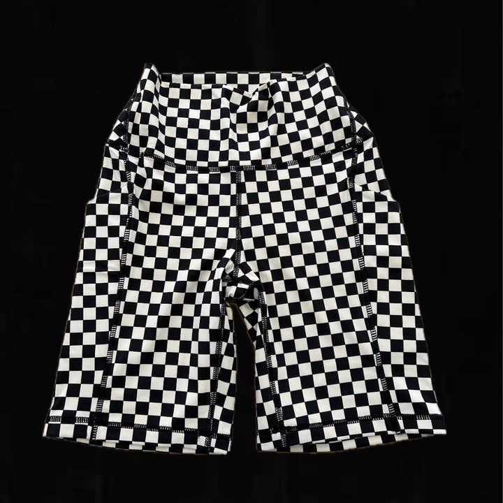 BLACK CHECKERED BIKER SHORTS for wholesale by Rodeo Hippie