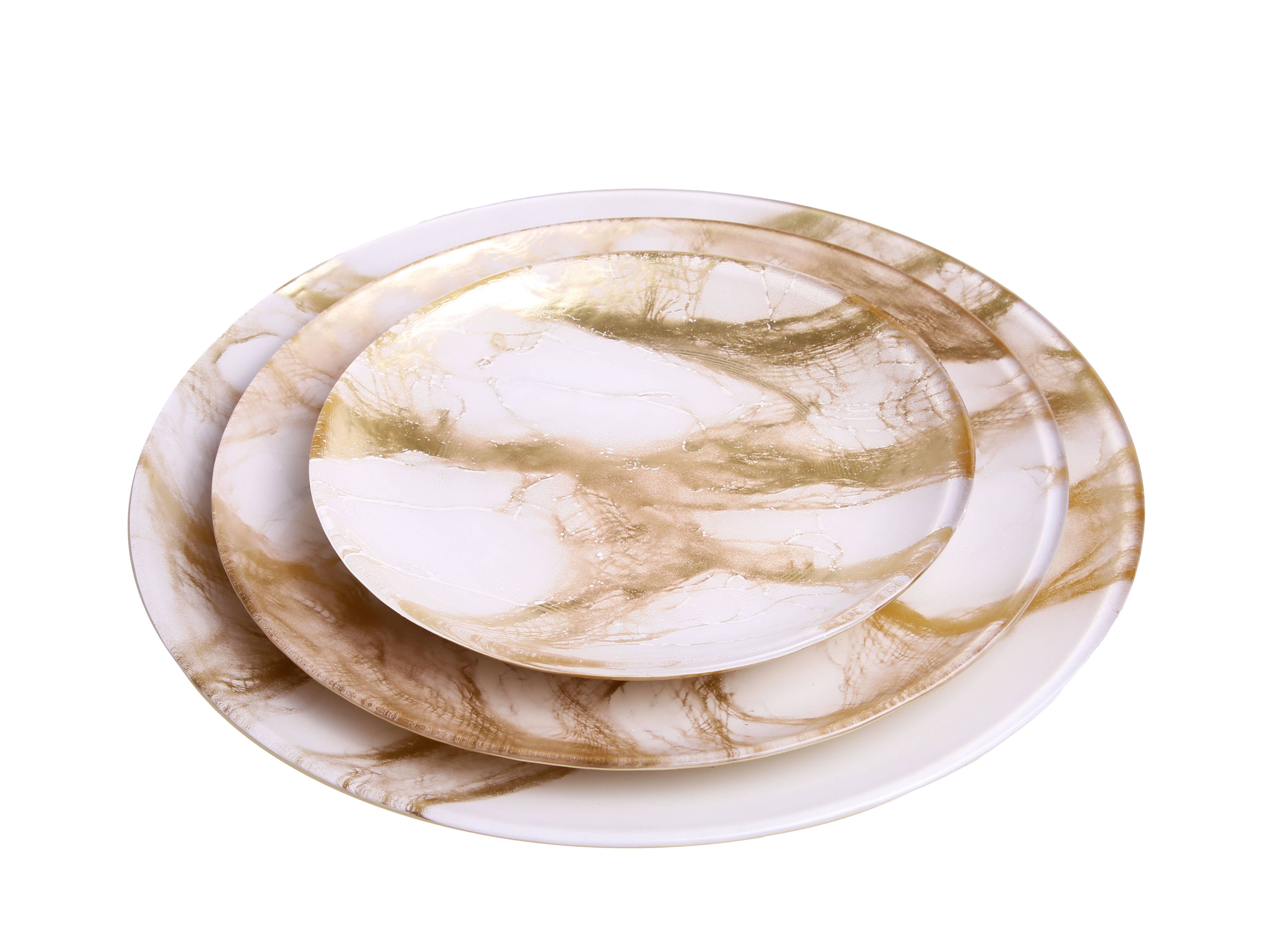 CLASSIC TOUCH DECOR INC. - Wholesale Dinner Plate - 6.5"D Set Of 4 Gold White Marble Plates2