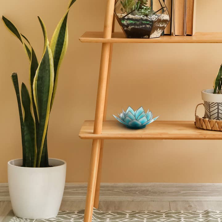 Om Gallery - Wholesale Candle Holder - Dahlia Capiz Lotus - Aqua1