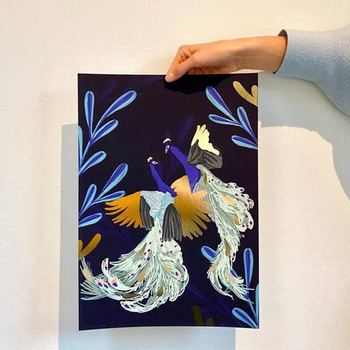 Guldfolie plakat - Påfugle for engroshandel hos Goed Blauw