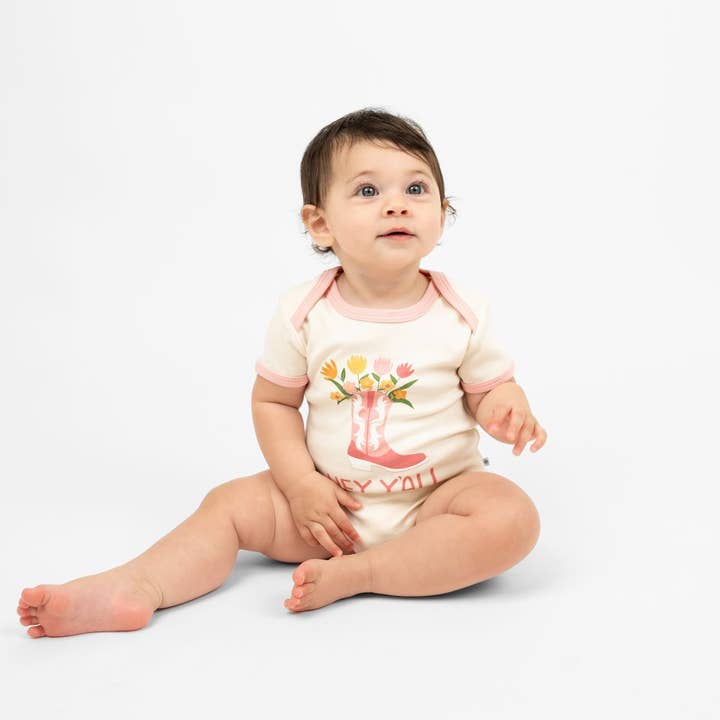 White Multi Hey Y'all Western Cotton Ringer Baby Onesie for wholesale on Faire2