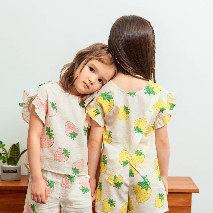 Strawberry Graphic Print Angel Sleeve Top & Shorts Set for wholesale by ToTo Heros