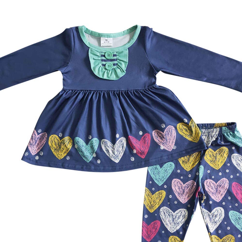Aier Wholesale - Vente Ensemble haut et legging – enfant - Ensembles legging bleu marine cœur Saint-Valentin pour enfants3