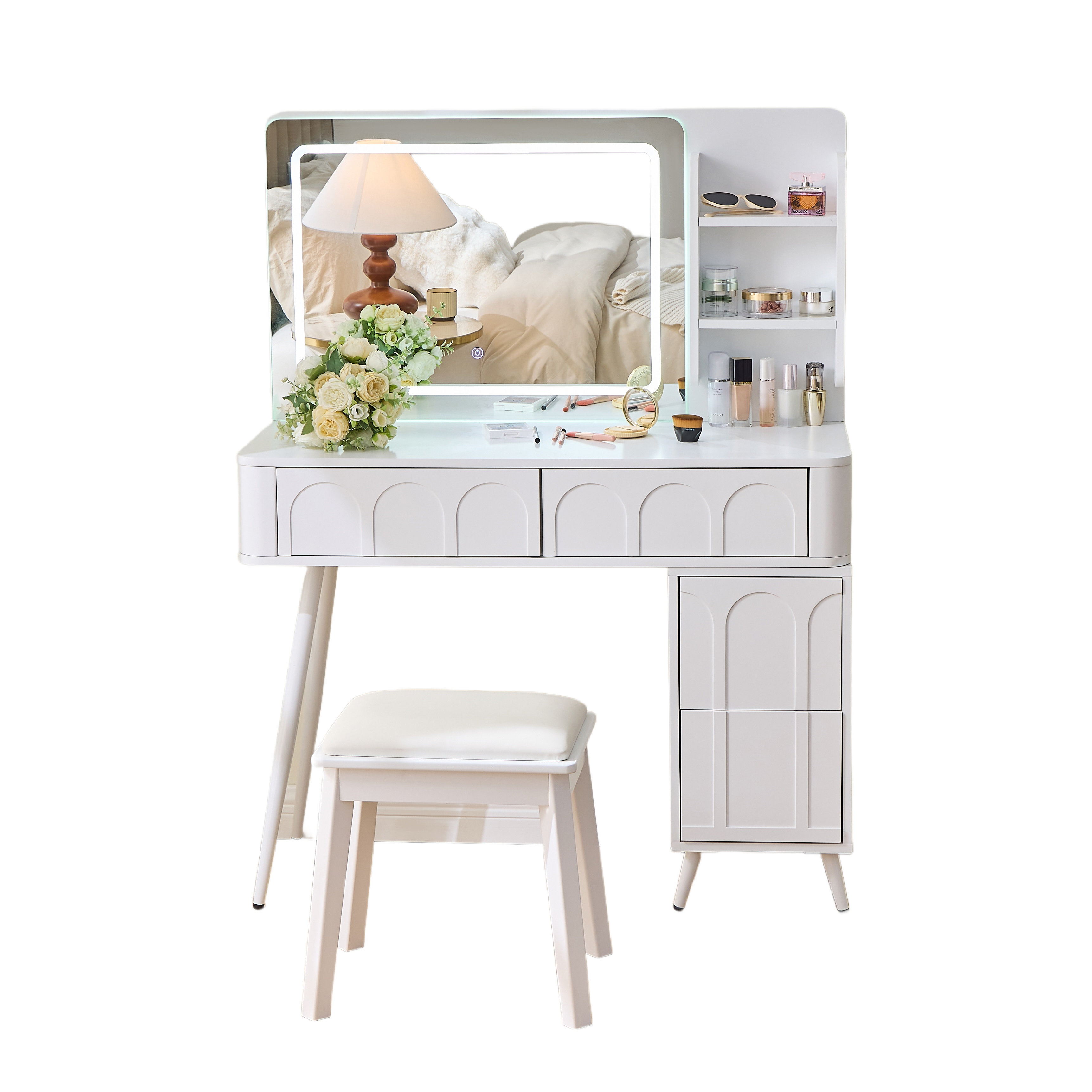 White Modern Makeup Vanity Desk with LED Lights & Mirror for wholesale on Faire10