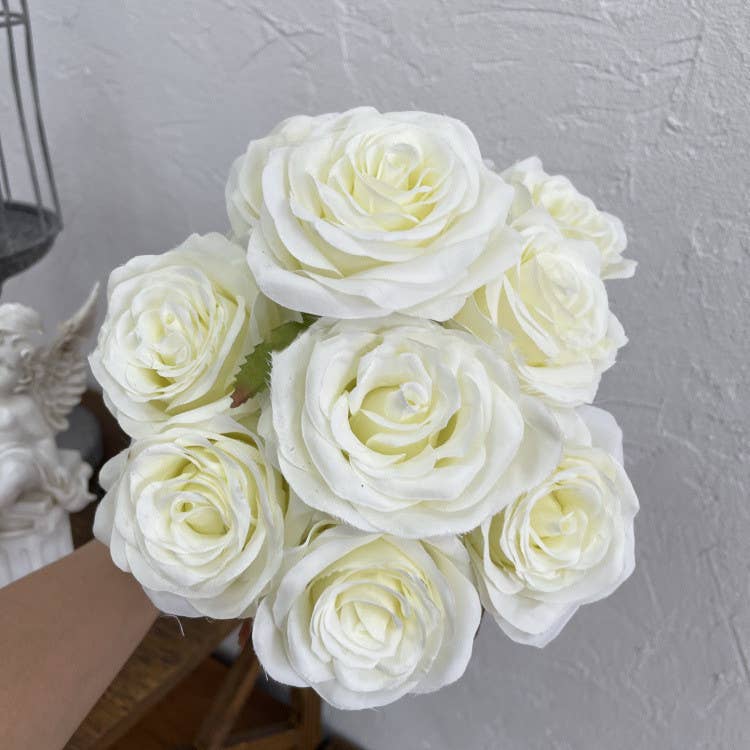 Sweet Home Deco – wholesale Konstgjorda blommor – 16"T sidenrosblommbunke, 9 huvuden, flerfärgade0