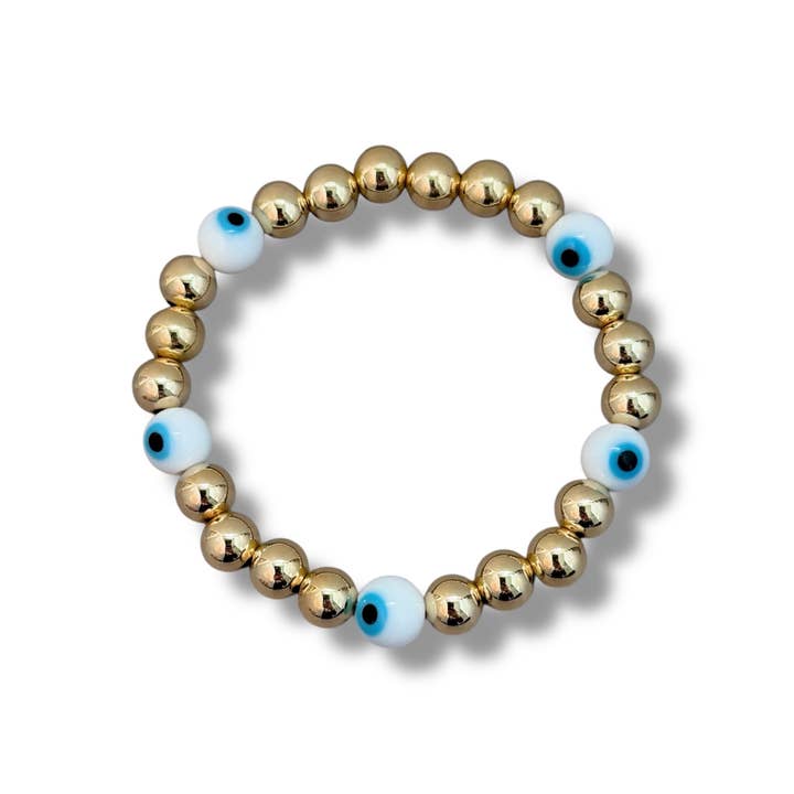 Flerfarvet Guldperlearmbånd med Onde Øje for engroshandel hos Georgina Nicol