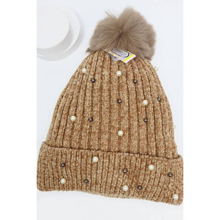 MIX COLOR Fur Lined Pom and Pearl Beanies for wholesale on Faire
