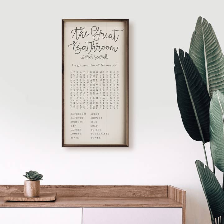 Kendrick Home - Wholesale Bathroom Sign - The Great Bathroom Word Search White2