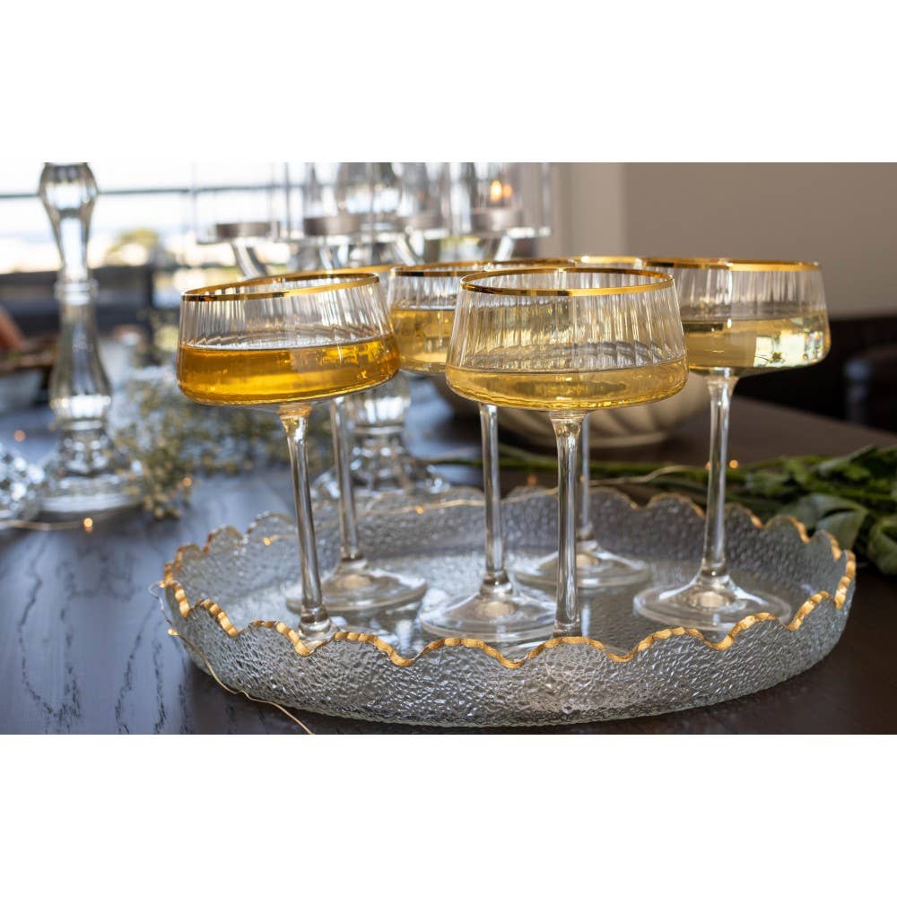 AULICA - Wholesale Serving Tray - Round tray with gold rim in glass 33x33x4cm1
