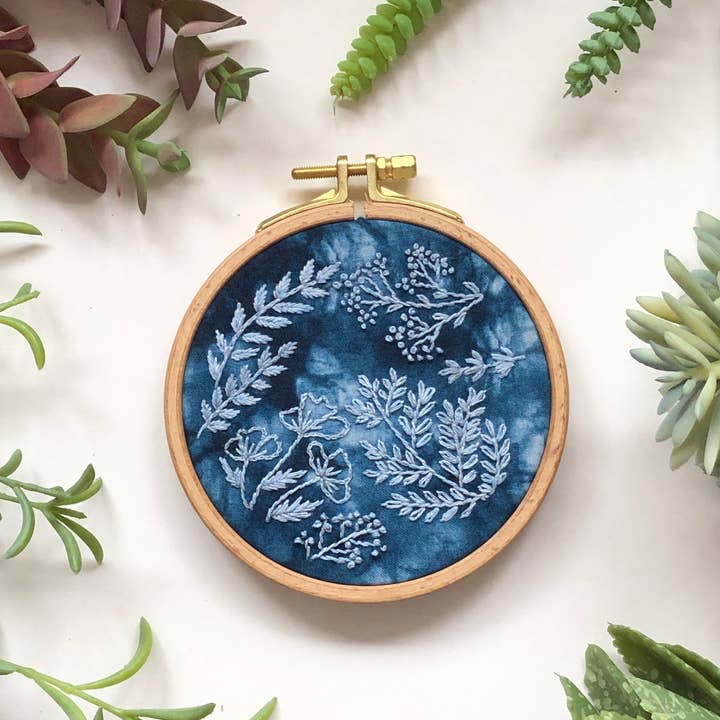 MCreativeJ - Wholesale Embroidery/Cross Stitch Supplies - Cyanotype DIY Forage - Botanical Embroidery Kit for Beginners