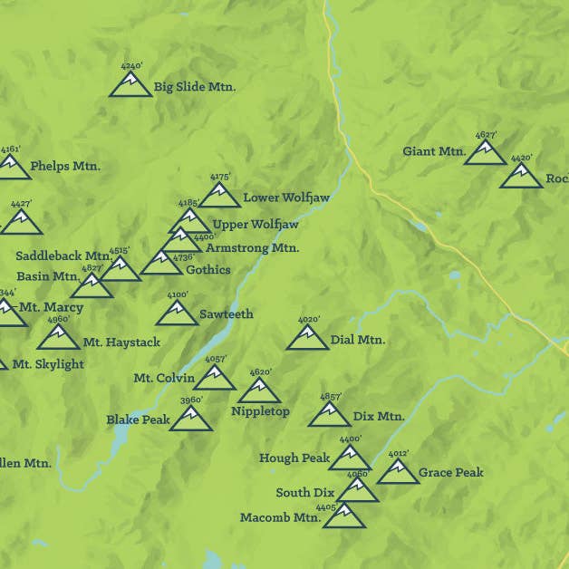 Best Maps Ever - Wholesale Art Print - Adirondack High Peaks Map 11x14 Print