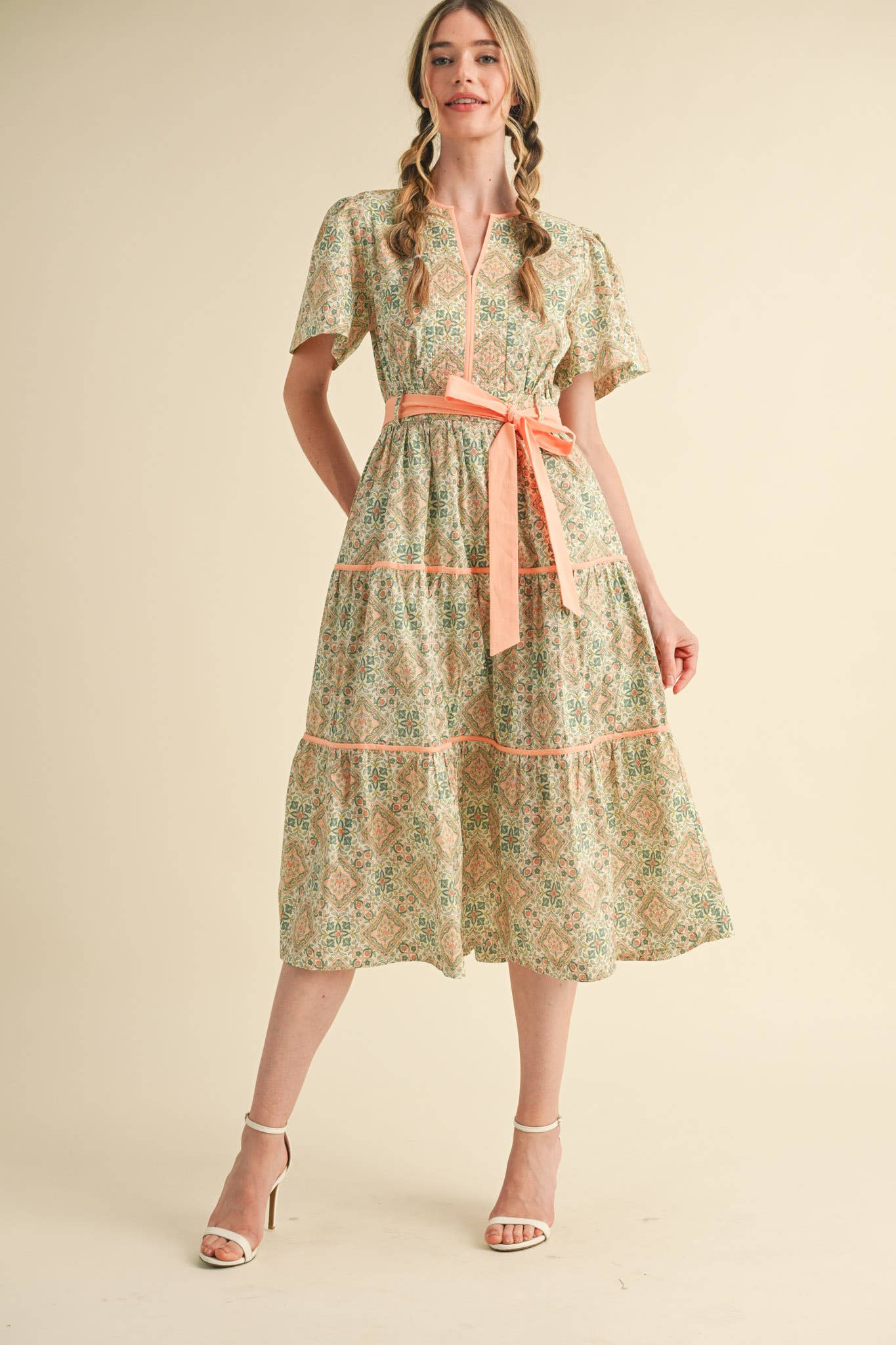 &MERCI - Vente Robe – femme - ROBE MIDI IMPRIMÉE À LIENS CONTRASTÉS MDR382111