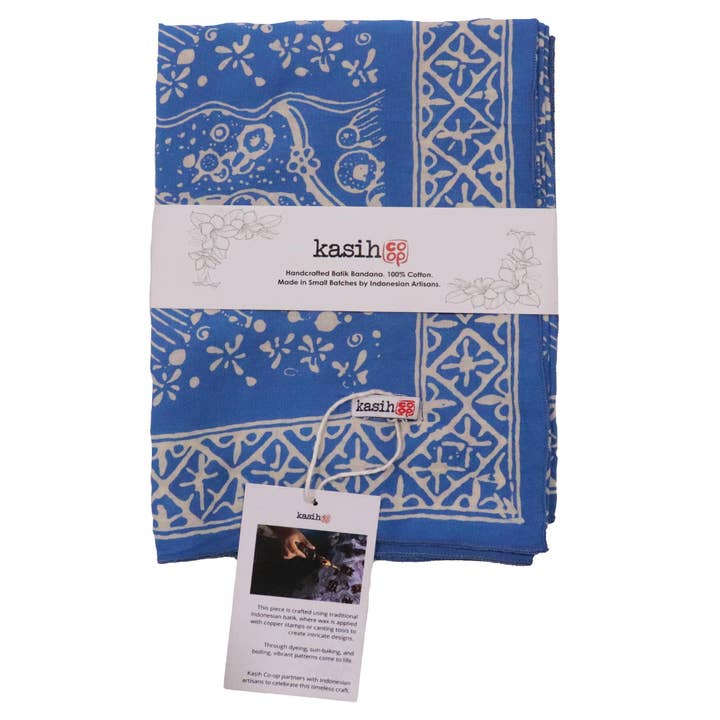 Kasih Co-op – wholesale Bandana - Dam – Stor 39" handfärgad batikbandana, 100% mjuk bomull, tidvattenflöde, blå6