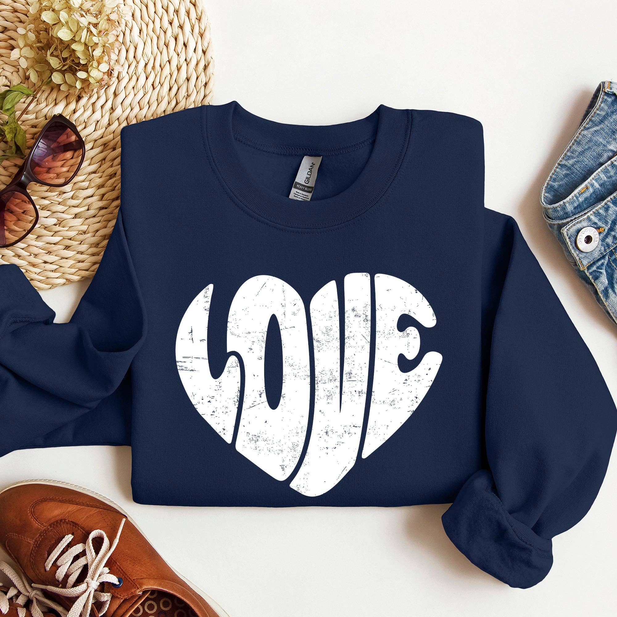 Refinery Number One LLC - Wholesale Graphic Sweatshirt - Women's - Retro Love Heart, Vintage, Sweatshirt, Valentine's Day7