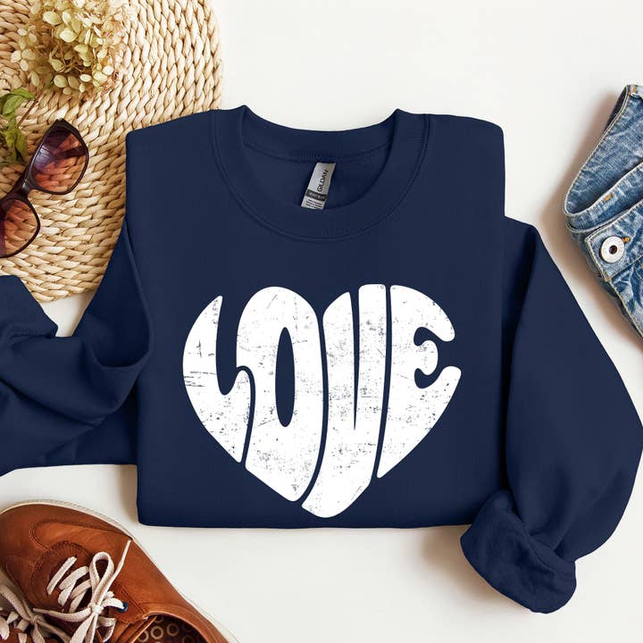 Refinery Number One LLC - Vente Sweat-shirt à imprimés – femme - Retro Love Heart, Vintage, sweat-shirt, Saint-Valentin8