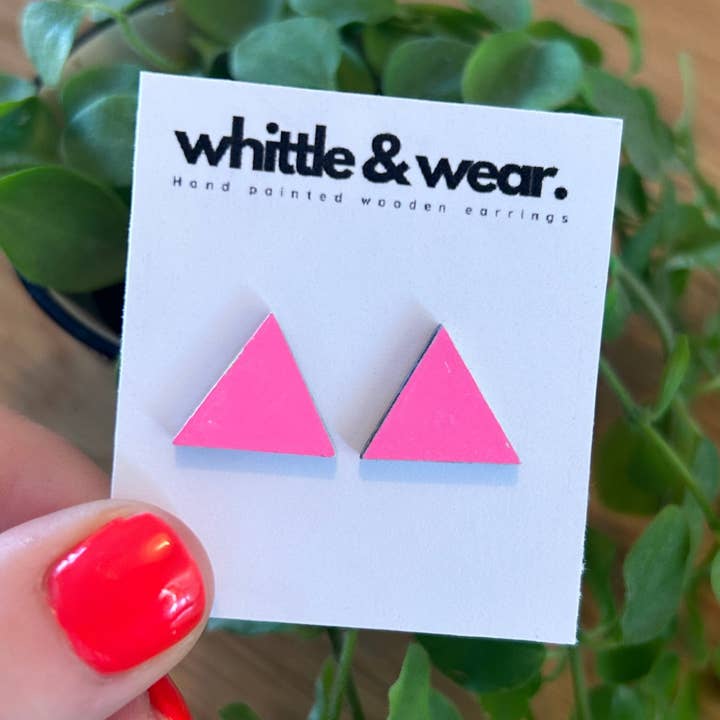Triangular studs. Pink for wholesale by Whittle and Wear