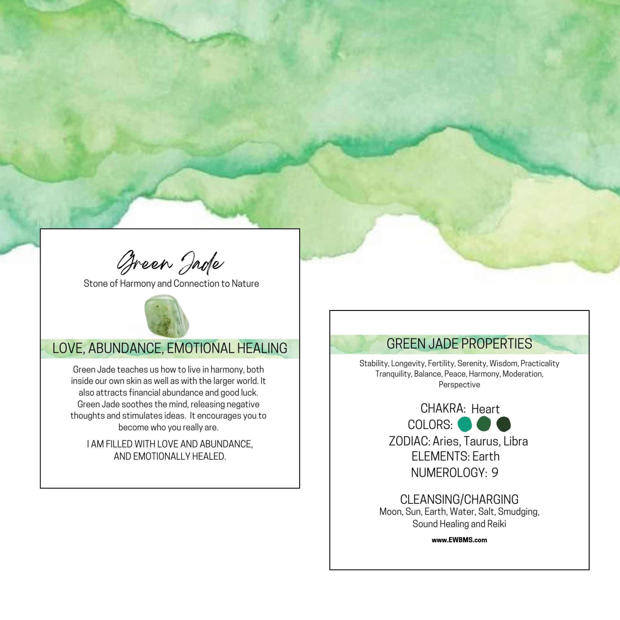 Essential Wellness - Body, Mind, Spirit - Wholesale Spirituele steen/kristal - GROENE JADE Zorgensteen met Optie voor Informatieve Kaart1