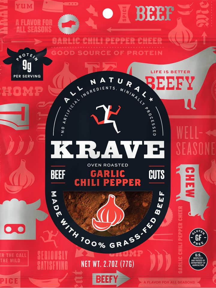 Boeuf séché à l'ail et au piment pour la vente par KRAVE & Chef's Cut Real Jerky