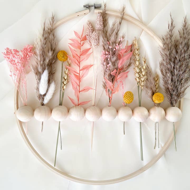 Dried Flowers Wood Bead Wreath for wholesale by OLF