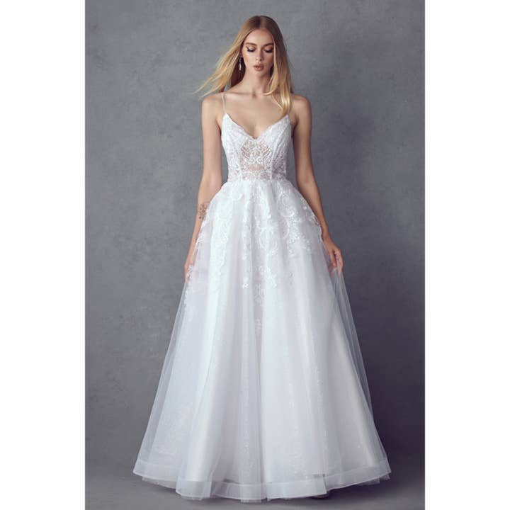 EMBROIDERED BODICE WITH OPEN BACK WHITE GOWN for wholesale on Faire