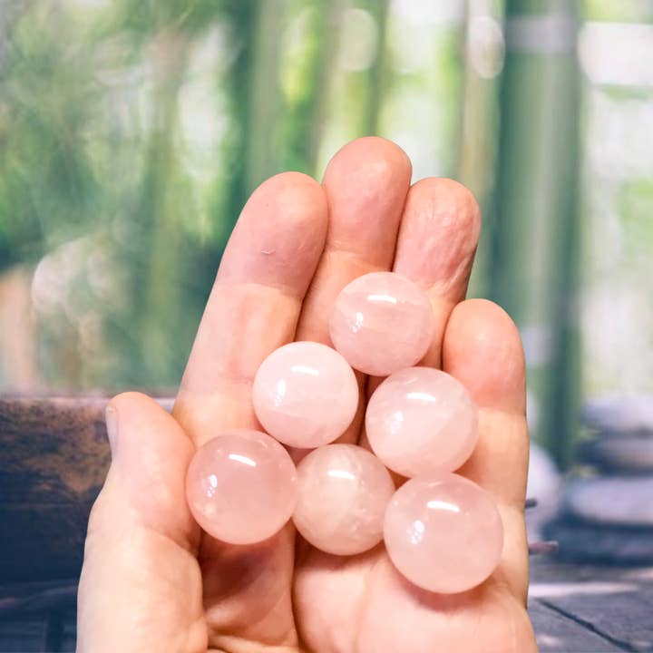 Essential Wellness - Body, Mind, Spirit - Wholesale Spiritual stone/crystal - ROSE QUARTZ 20mm Gemstone Spheres - Info Card Available1