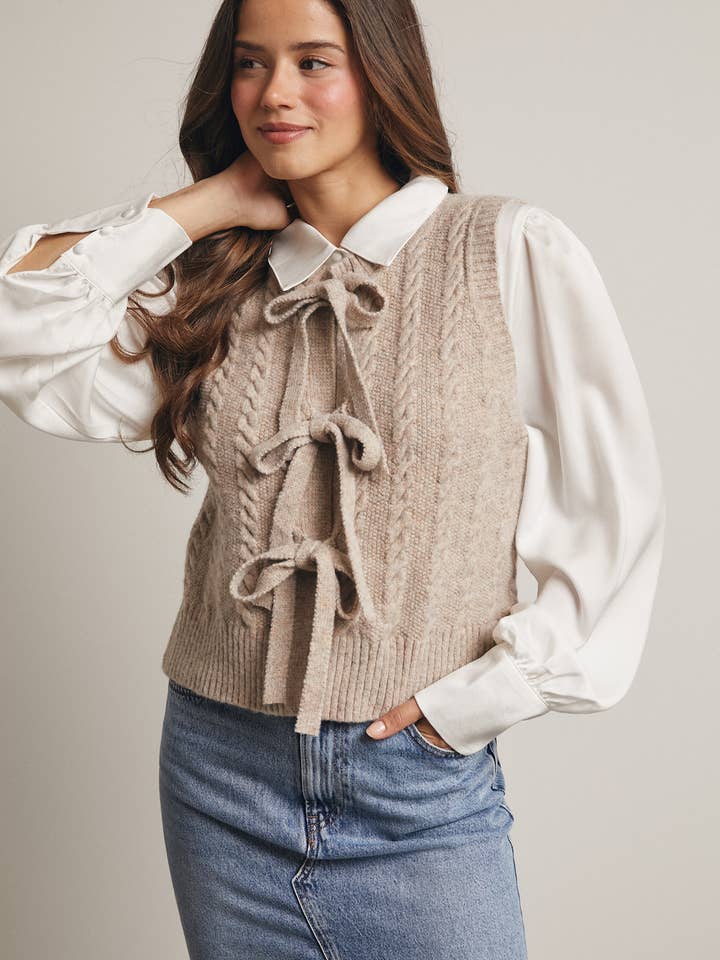 Cable Knit Bow Tie Sweater Vest FSW0011 for wholesale by Forte